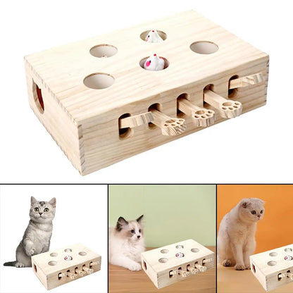 Jouet de souris Whack en bois pour chaton, taquin, solide, drôle, nouveauté, 5 trous, facile à utiliser, intérieur